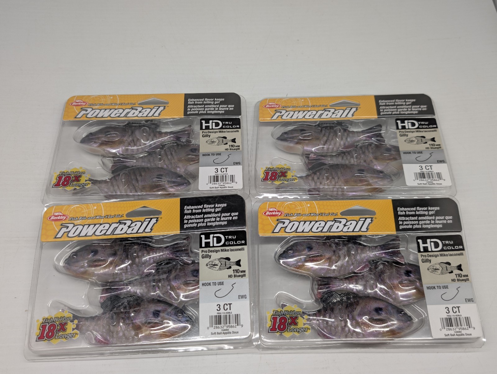 Lot of 4 Berkley PowerBait Gilly 110 Soft Plastics HD Bluegill