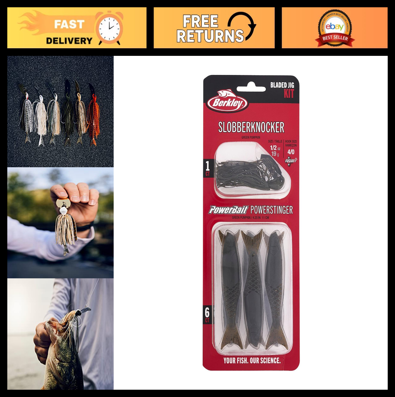 1/2 oz Green Pumpkin Slobberknocker & Power Stinger Kit for Bass Fishing – Vibra