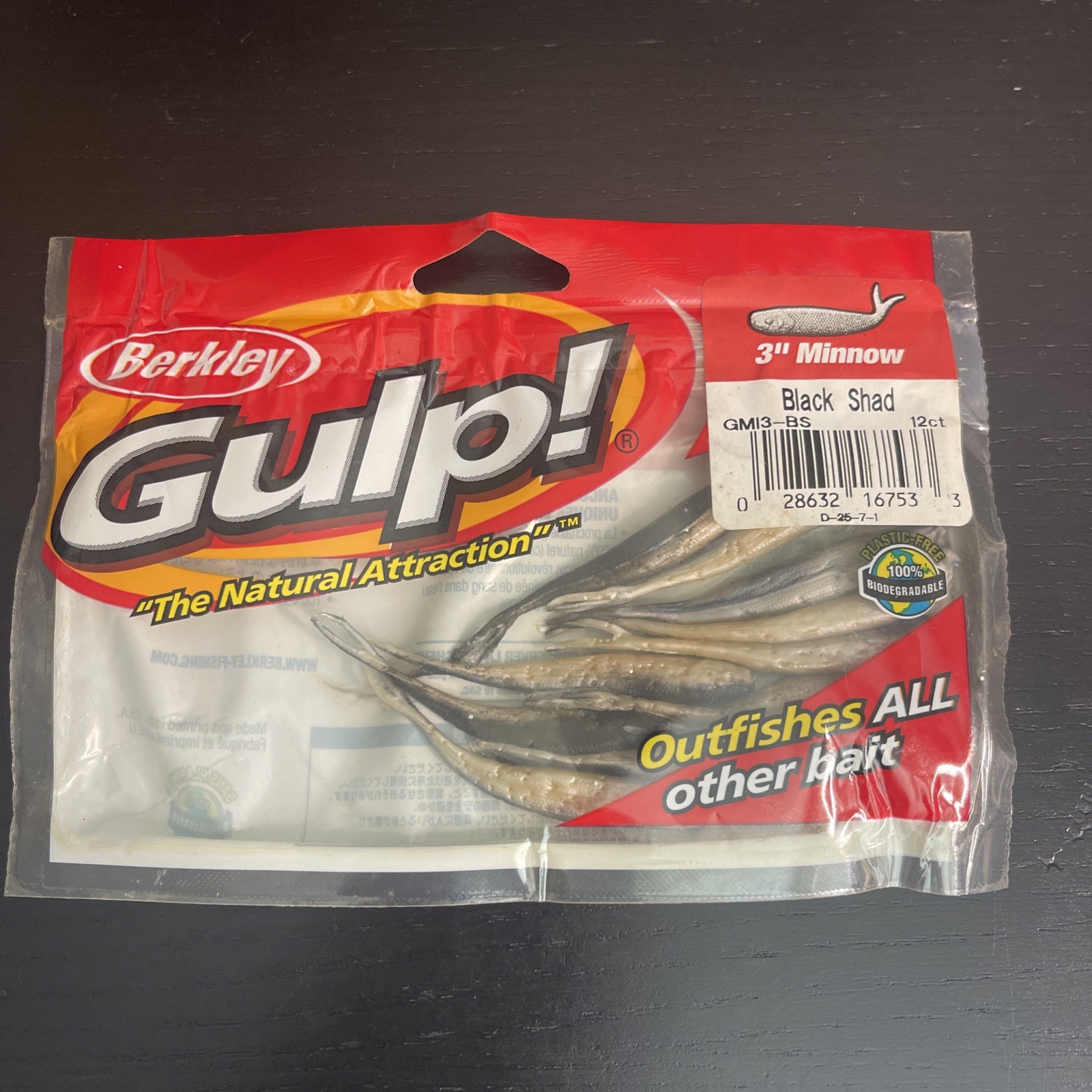 Berkeley Gulp! 3″ Minnow GWI3-BSP Black Shad 12ct NIP