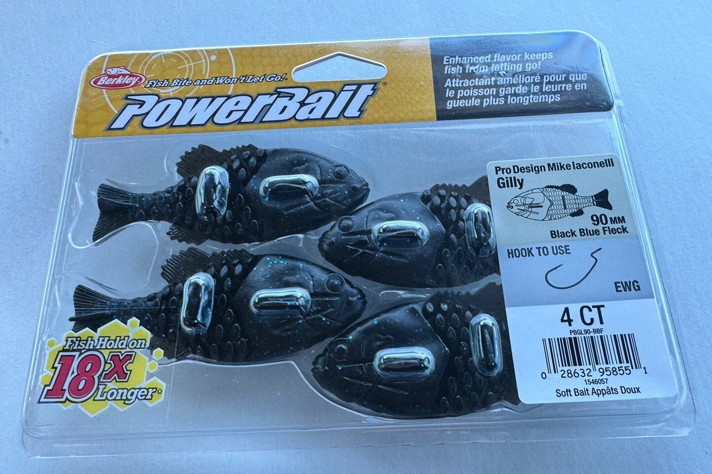 Berkley PowerBait Gilly 90mm Soft Swimbait 4pk Black Blue Fleck PBGL90
