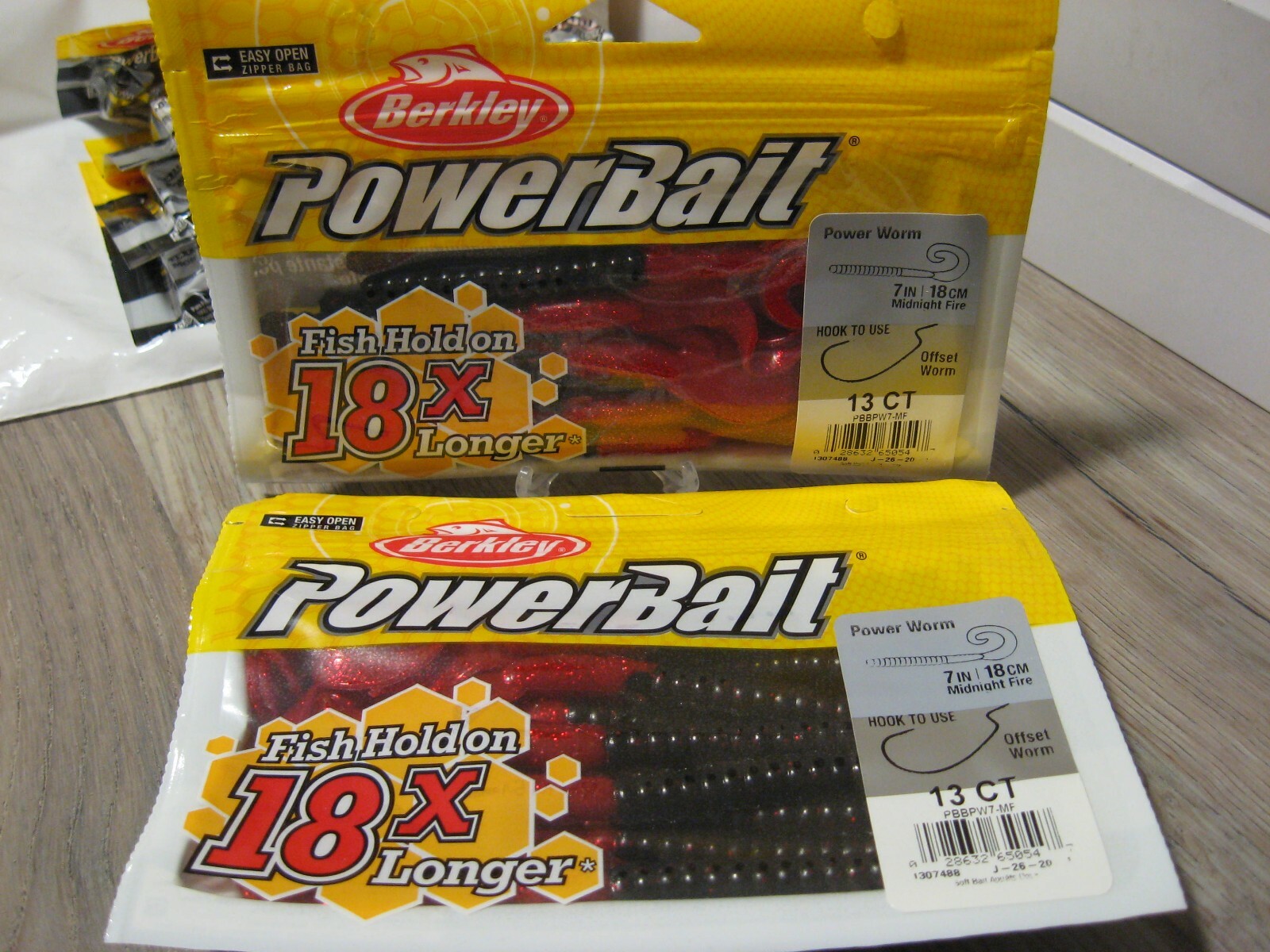 2 Packs Berkley 7″ Power Worms Soft Fishing PowerBait Midnight Fire Color