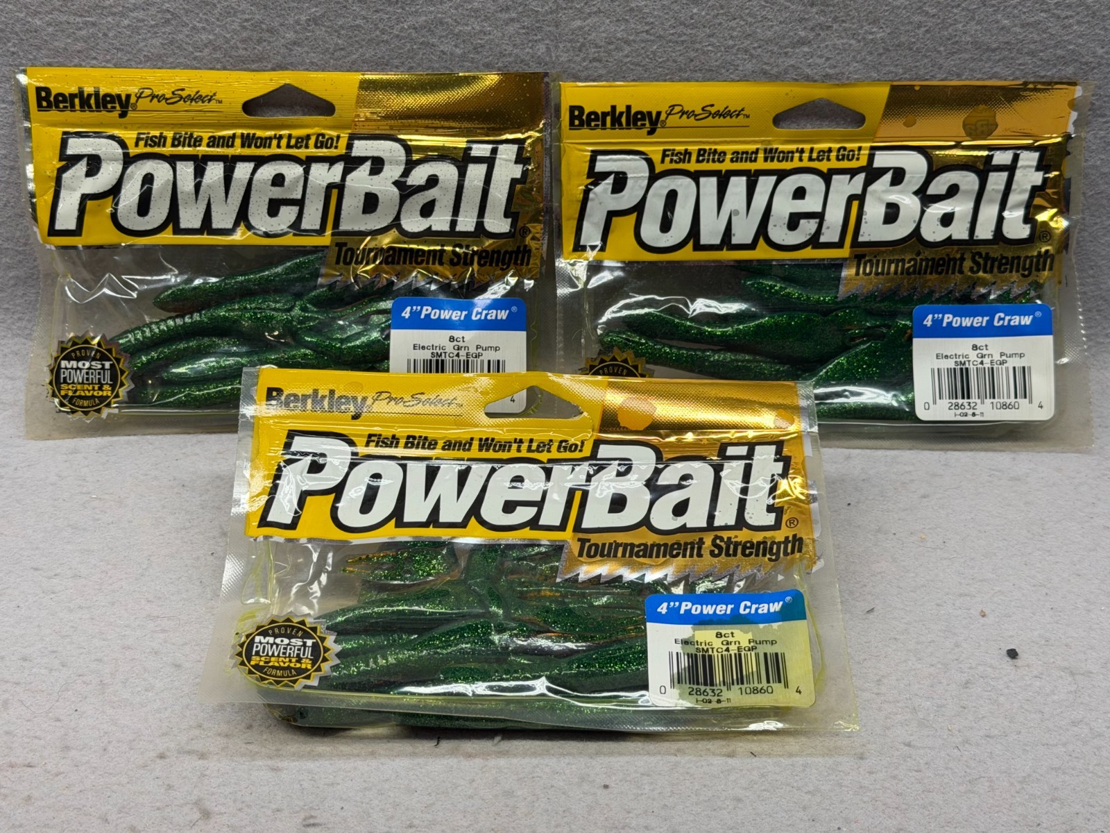 Obsolete Vintage Berkley 4″ Tournament Strength Power Craws (3) 8 pks