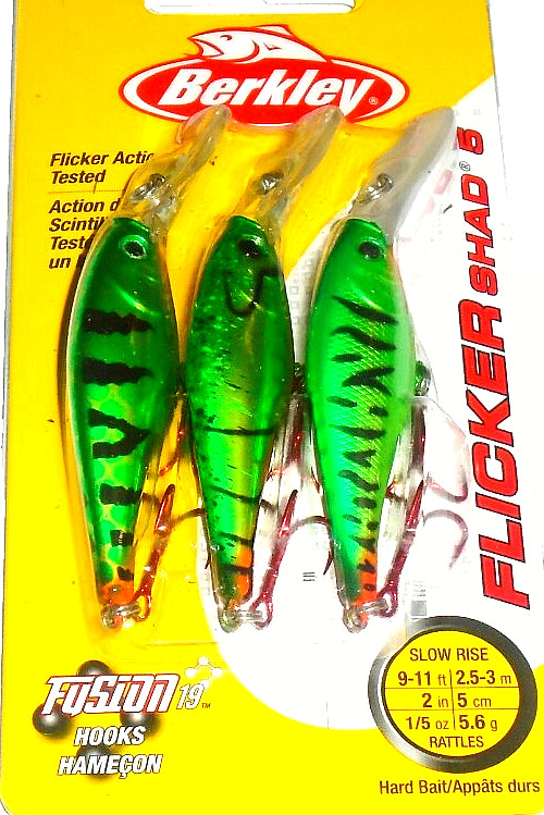 Berkley #5 Flicker Shad Crankbaits (3-Pk-Tiger-Craw-Burst Antifeeze)