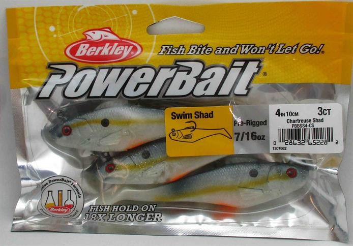 Berkley 1307662 PBBSS4CS 4″ Prerigged Swim Shad Chartreuse Shad
